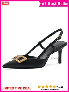 Patent Pointed Toe Slingback Kitten Heels With Buckle